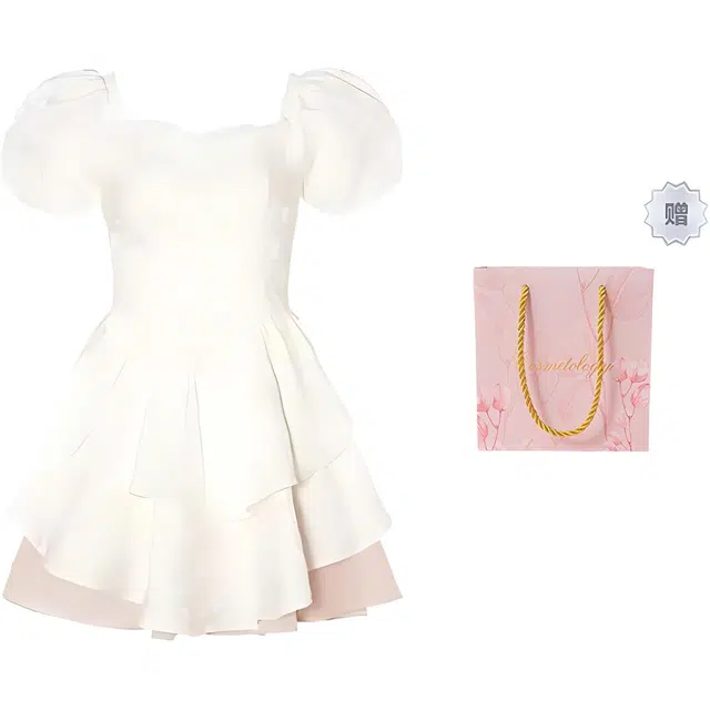 棉购 夏季法式纯欲甜辣风收腰蝴蝶结高级感蓬蓬在逃公主裙短袖连衣裙 女款