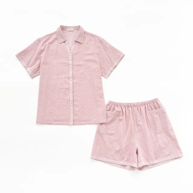 怡吾色 清新小格纹短袖简约百搭纯棉家居服柔软舒适睡衣套装 男女同款