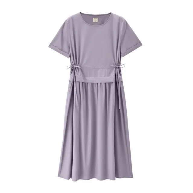 佐丹奴 假两件抽绳收腰显瘦圆领短袖连衣裙 女款