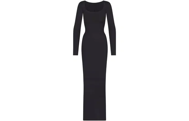 SKIMS BODY LONG SLEEVE LONG DRESS ONYX