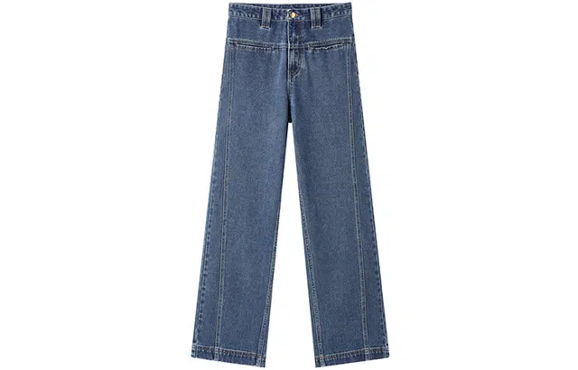 太平鸟 复古高腰直筒牛仔裤宽松显瘦阔腿直筒裤子 女款