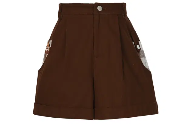 森女部落 小熊猫派对原创复古美拉德高腰纯色休闲短裤 女款 深棕色