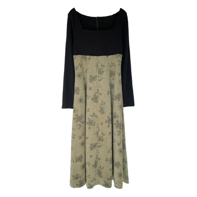 哒头下雨不愁 法式方领高级感气质通勤时尚长袖连衣裙 女款 抹茶绿