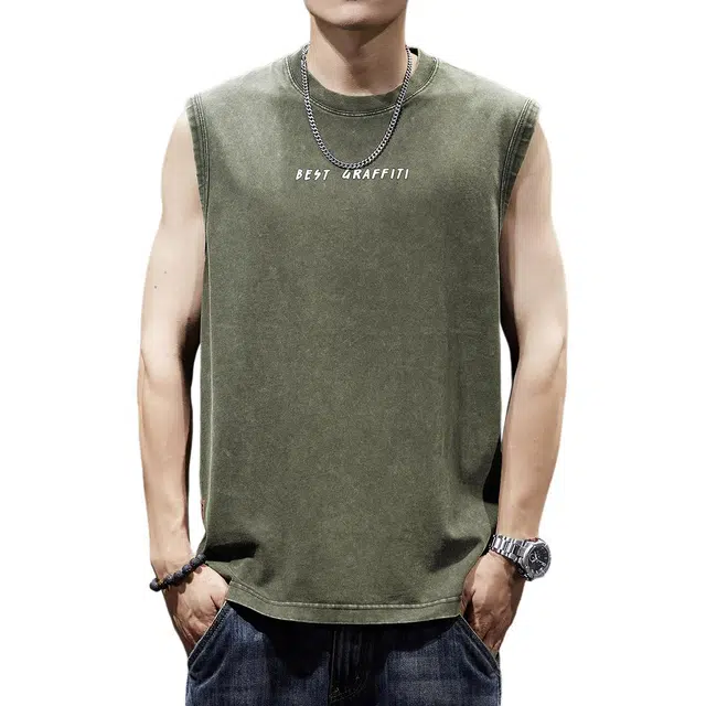 贵色 潮牌坎肩休闲运动健身大码上衣透气吸汗训练服男美式高端复古水洗纯棉无袖背心 男女同款