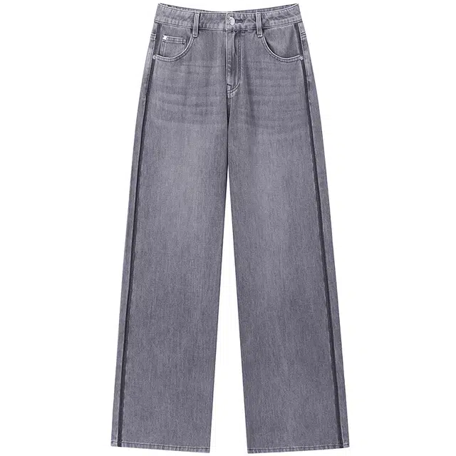 太平鸟 腰部简洁插袋水洗直筒牛仔裤 女款 灰色