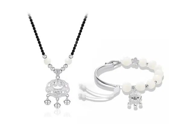 尚银福 平安长命锁系列 国潮新中式时尚复古轻奢高级感 森系小清新平安锁串珠编绳套装 菩提子/菩提籽 手链 男女同款情侣款