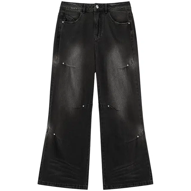 太平鸟 简约时尚直筒宽松牛仔裤 女款 牛仔中黑