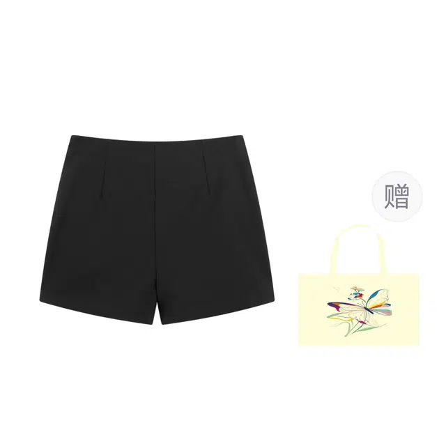 木清清 纯色拉链高腰休闲短裤 女款 黑色
