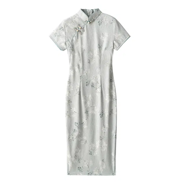 曲韩 新中式国风收腰裙子气质短袖连衣裙 女款 花色