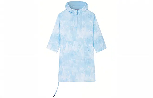 安踏 生活系列 满印连帽休闲长袖连衣裙 冰川蓝