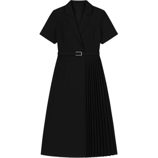 潞优野 气质通勤收腰压褶设计轻职场短袖连衣裙 女款