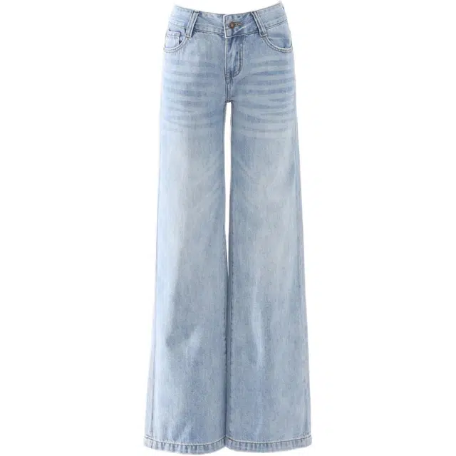 玫丝朵 美式复古宽松直筒辣妹低腰垂感百搭牛仔裤 女款 浅蓝