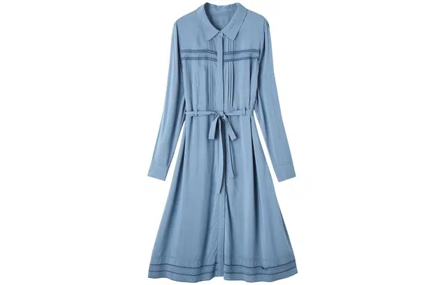 【dme】 复古通勤长袖连衣裙 蓝色