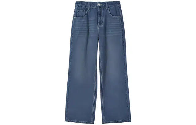 【dme】 复古高腰磨毛阔腿直筒牛仔裤 女款 牛仔蓝