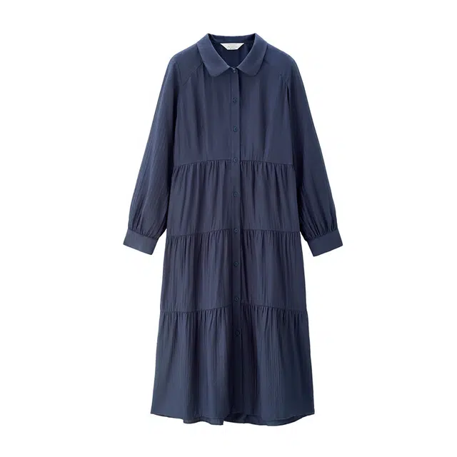 佐丹奴 减龄娃娃领舒适休闲百搭时尚纯色长袖连衣裙 女款