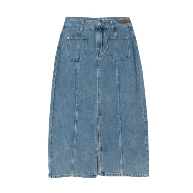 法文箱子 时尚百搭开叉小个子牛仔长裙 女款 蓝色