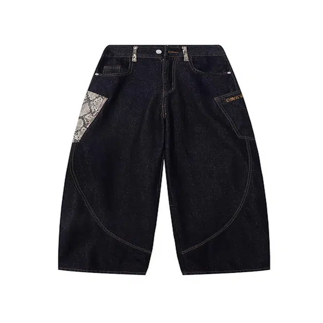 水中花 宽松高腰直筒牛仔裤 男女同款 黑色