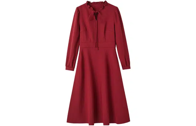 【dme】法式复古收腰气质中长款长袖连衣裙