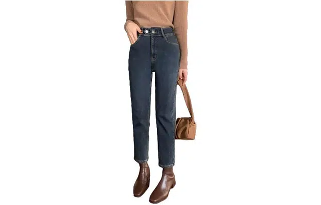 花栗鼠小姐 纯色拉链高腰直筒牛仔裤 女款