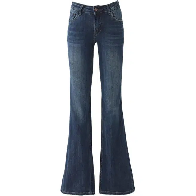 玫丝朵 美式复古辣妹低腰修身弹力喇叭牛仔裤 女款 深蓝