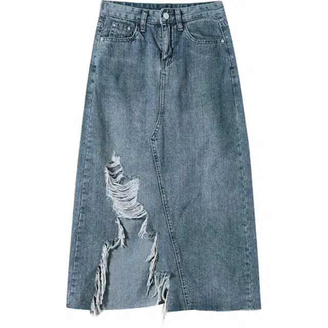 法文箱子 宽松纯色高腰百搭设计感牛仔长裙 女款