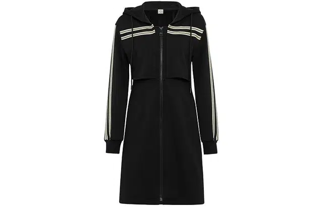 美洋 拼色织带连帽假两件长袖连衣裙 女款 黑色