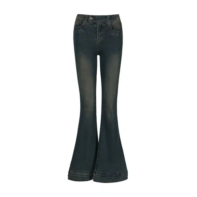 玫丝朵 复古港风水痕纹高弹修身微喇牛仔裤 女款 蓝色