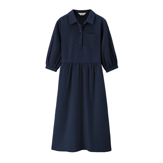 佐丹奴 西装领绑带梭织时尚短袖连衣裙 女款