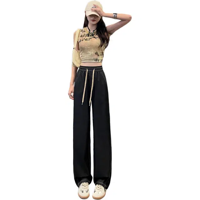 思蓓儿 时尚简约舒适直筒拖地休闲裤 女款