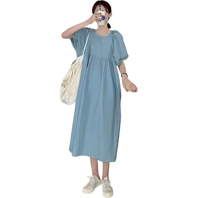 怪力萝莉 舒适气质纯色短袖连衣裙 女款