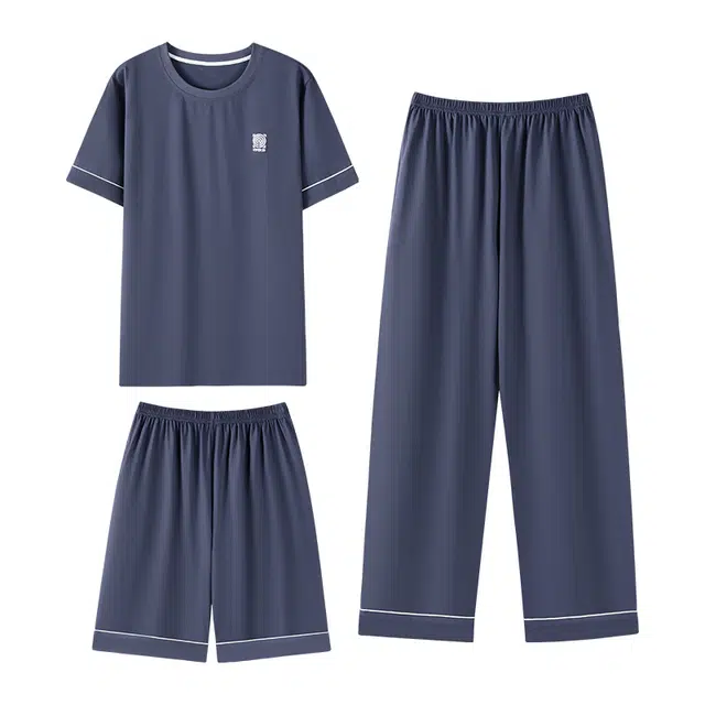 向薇 薄款短袖长裤简约青年可外穿家居服睡衣套装 男款