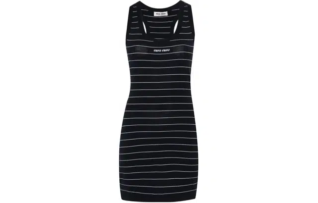 Miu Miu SS24 Striped Logo Dress Navy