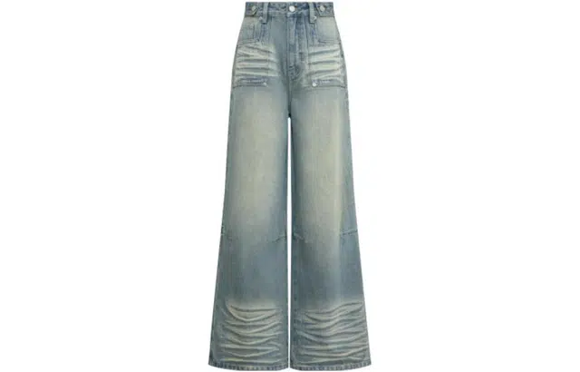 美洋 纯色休闲高腰牛仔裤 女款 蓝色