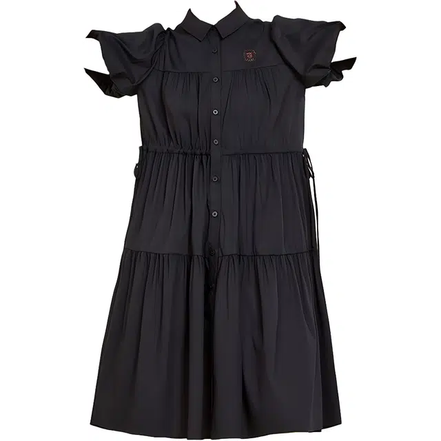 木果果木 夏季 茶歇法式方领女小个子时尚短袖连衣裙 收腰 女款 黑色