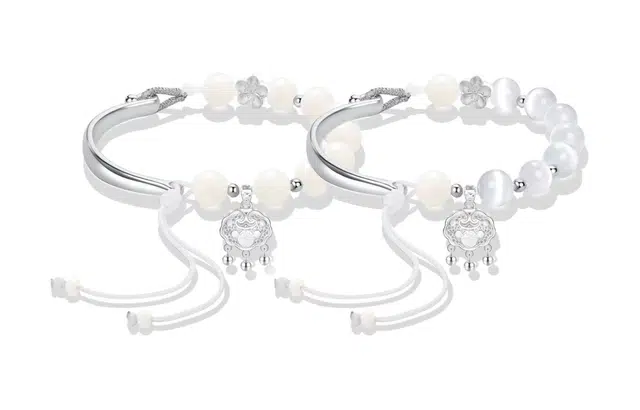 尚银福 平安锁半镯系列 国潮新中式时尚优雅气质复古轻奢高级感 小众创意设计长命锁串珠编绳手绳 菩提子/菩提籽 手链 男女同款情侣款