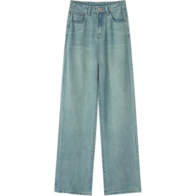 玫丝朵 美式复古莱赛尔天丝百搭宽松直筒垂感阔腿牛仔裤 女款 草绿色