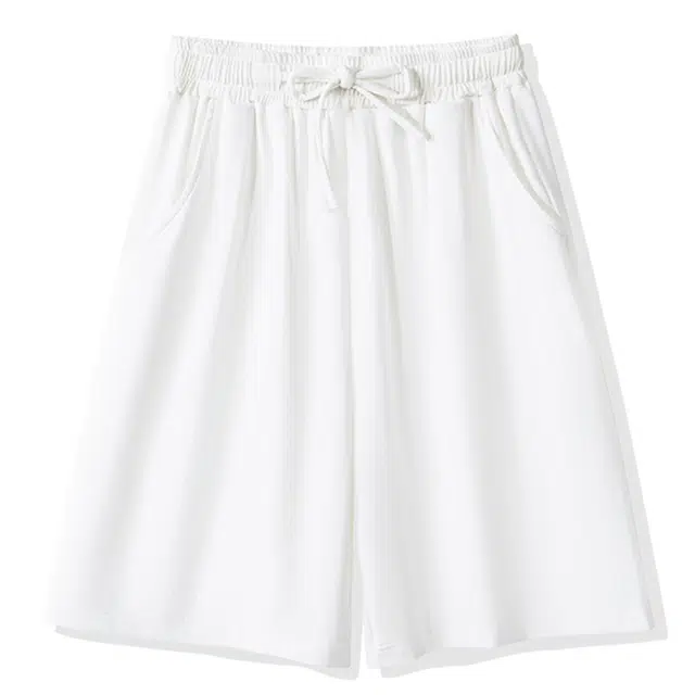 棉致 纯色系带宽松简约五分休闲短裤 女款