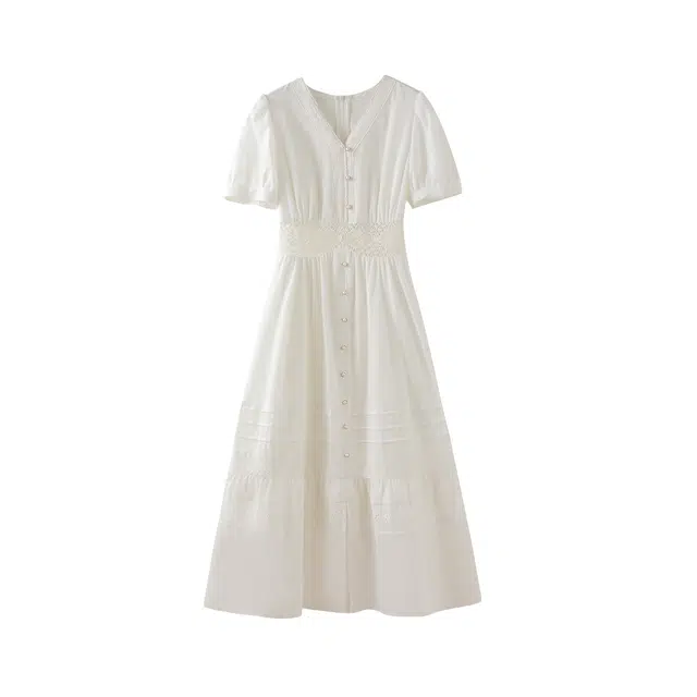 花栗鼠小姐 时尚舒适百搭短袖连衣裙 女款 白色