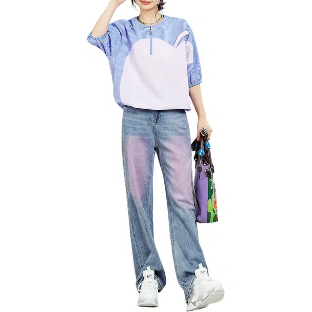 木果果木 春,秋 美式舒适简约中腰阔腿牛仔裤 女款 浅牛仔蓝