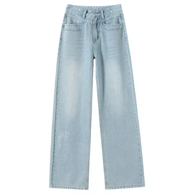 法文箱子 夏季高腰破洞薄款宽松拖地阔腿牛仔裤 女款