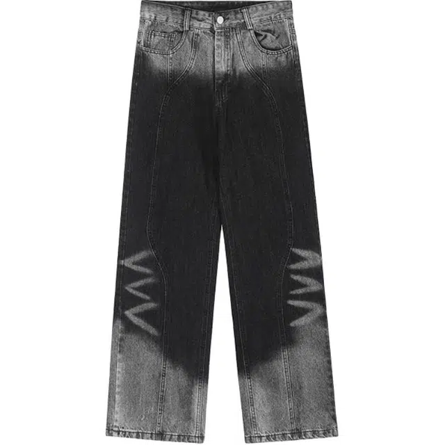 哒头下雨不愁 高街渐变扎染复古阔腿高腰牛仔裤 女款