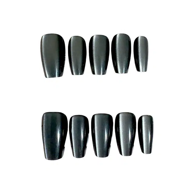 计轩 猫眼黑色高级感  穿戴甲 短圆蓝色纯色 亮片