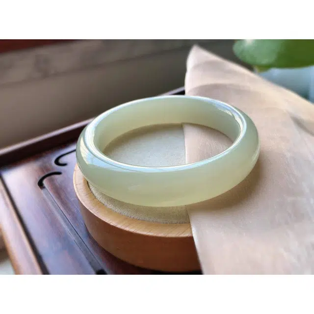 灵运宝 【师傅已加能量】#转运招财青海料冰底晴水 一物一图 和田玉手镯 白玉/青白玉 男女同款情侣款