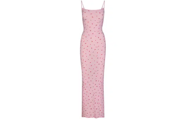 SKIMS SOFT LOUNGE LONG SLIP DRESS CHERRY BLOSSOM PRINT