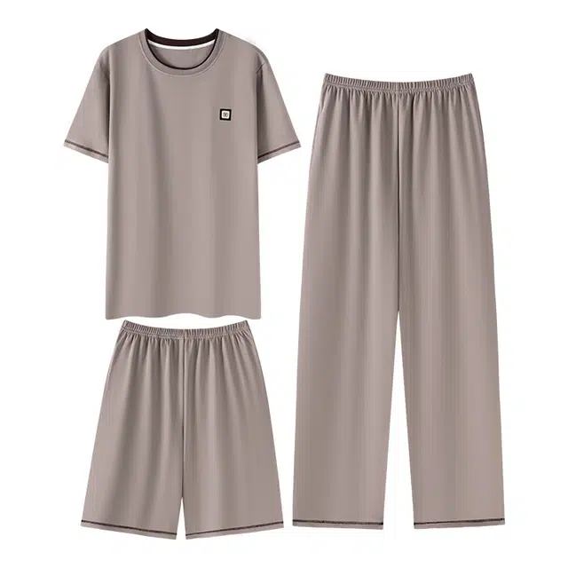 向薇 三件套短袖休闲可外穿家居服睡衣套装 男款