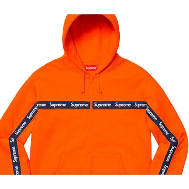 Supreme FW19 Week 9 Text Stripe Zip Up Hooded Sweatshirt