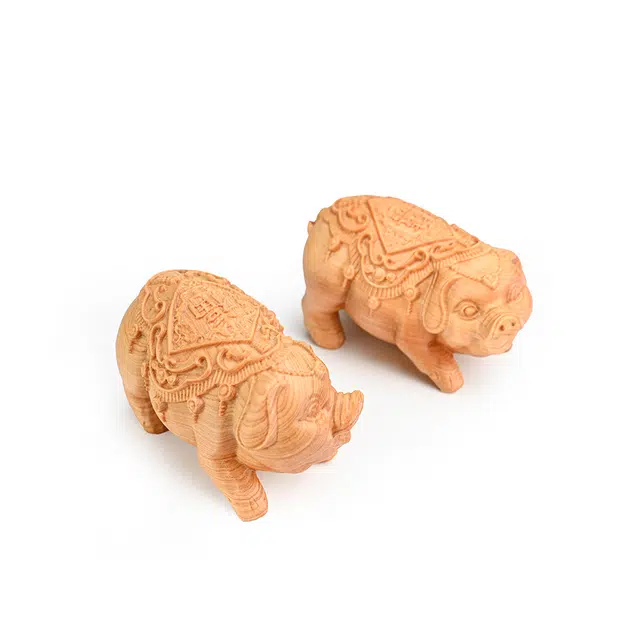 天纵 中式国潮文玩桌面玄关创意吉祥物 实木雕刻福喜临门可爱猪手工艺品 崖柏 摆件 男女同款情侣款