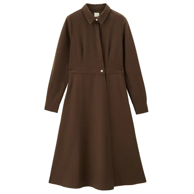 佐丹奴 美拉德风磨毛斜门襟金属纽扣梭织长袖连衣裙 女款 枣褐棕