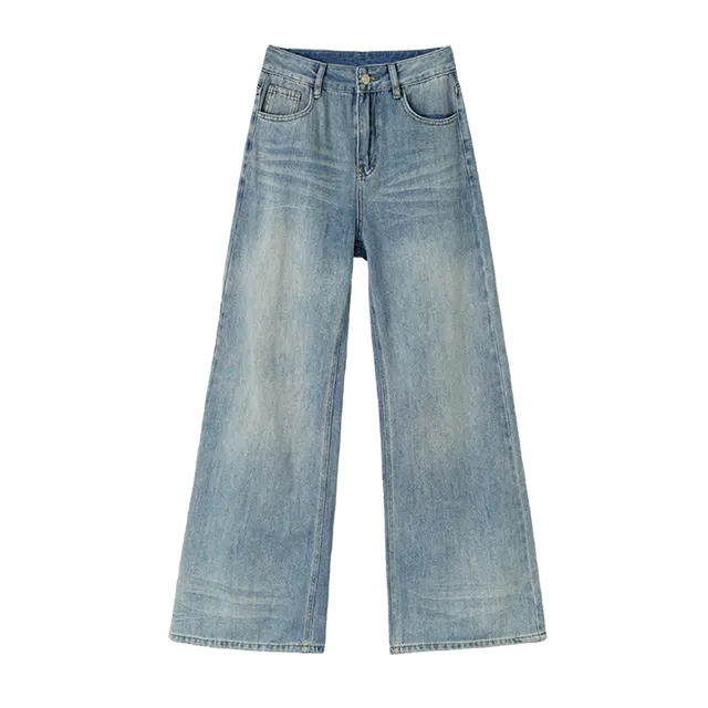 拾籍 宽松垂感拖地阔腿裤美式复古牛仔裤 女款 浅蓝色