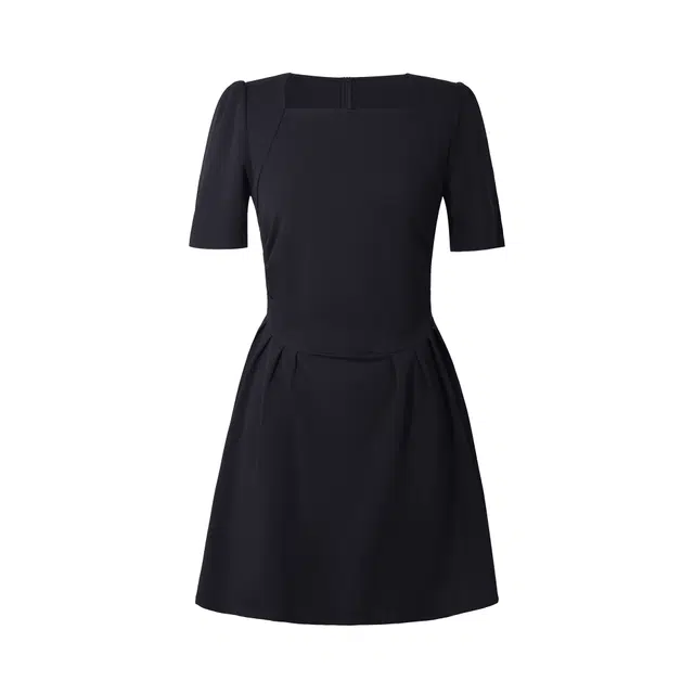 麓蔓蒂 法式桔梗方领高腰小个子性感显瘦裙短袖连衣裙 女款